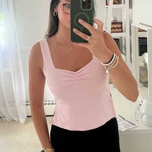 Pink tank top with cinched detail
